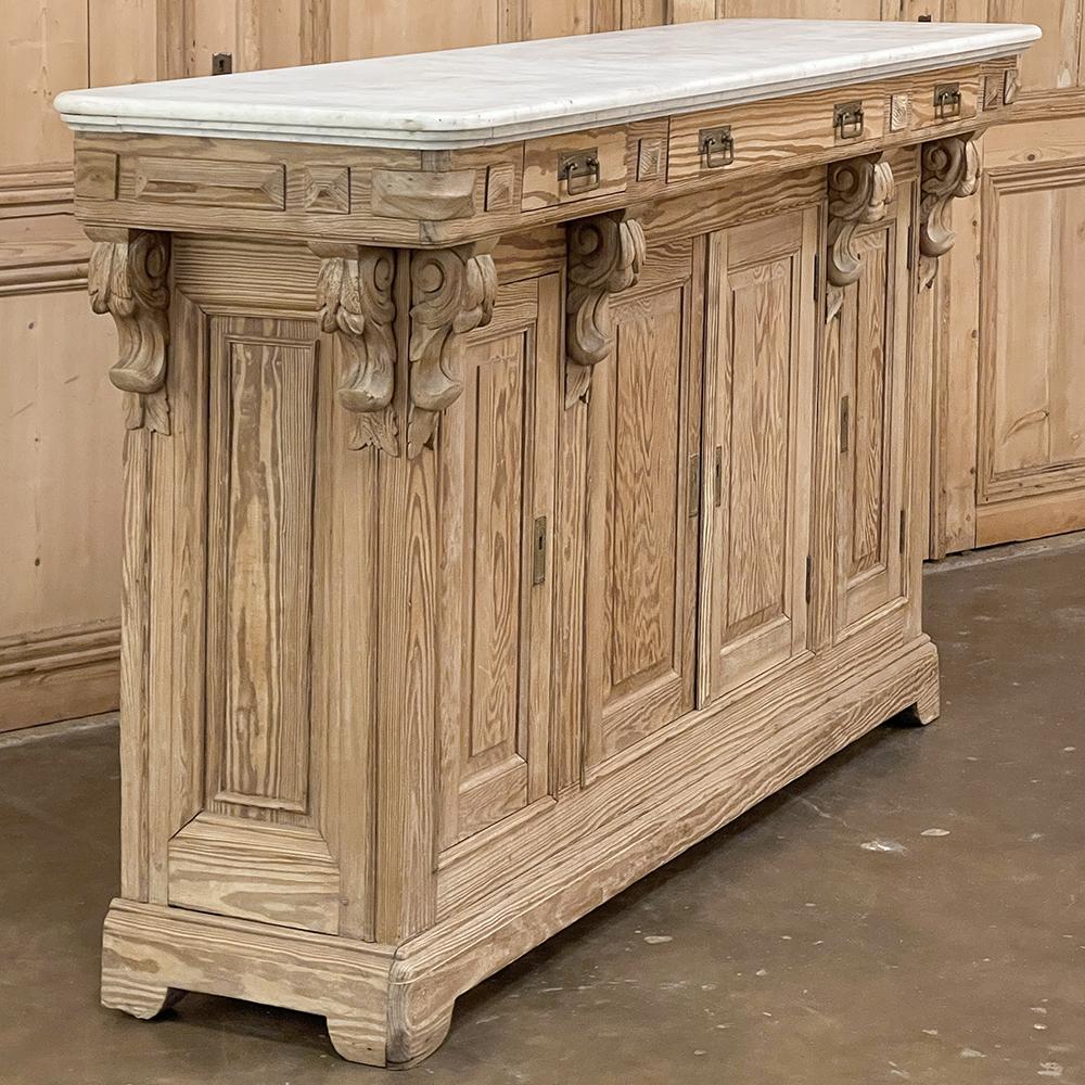 19th Century French Neoclassical Bar ~ Counter with Carrara Marble Top In Good Condition For Sale In Dallas, TX