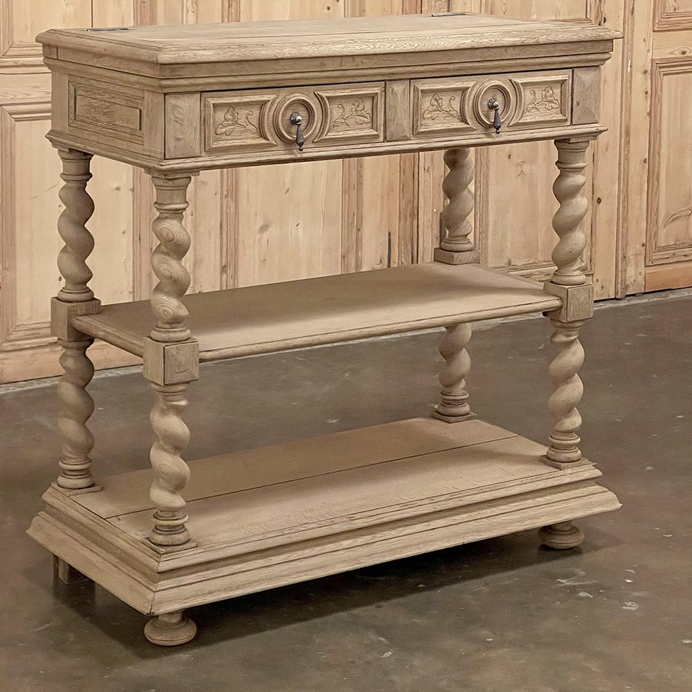 19th century French neoclassical barley twist dessert buffet ~ server was hand-crafted with tailored architecture and timeless barley twist columns creating three tiers for an airy yet very functional design. Created from solid oak, our expert