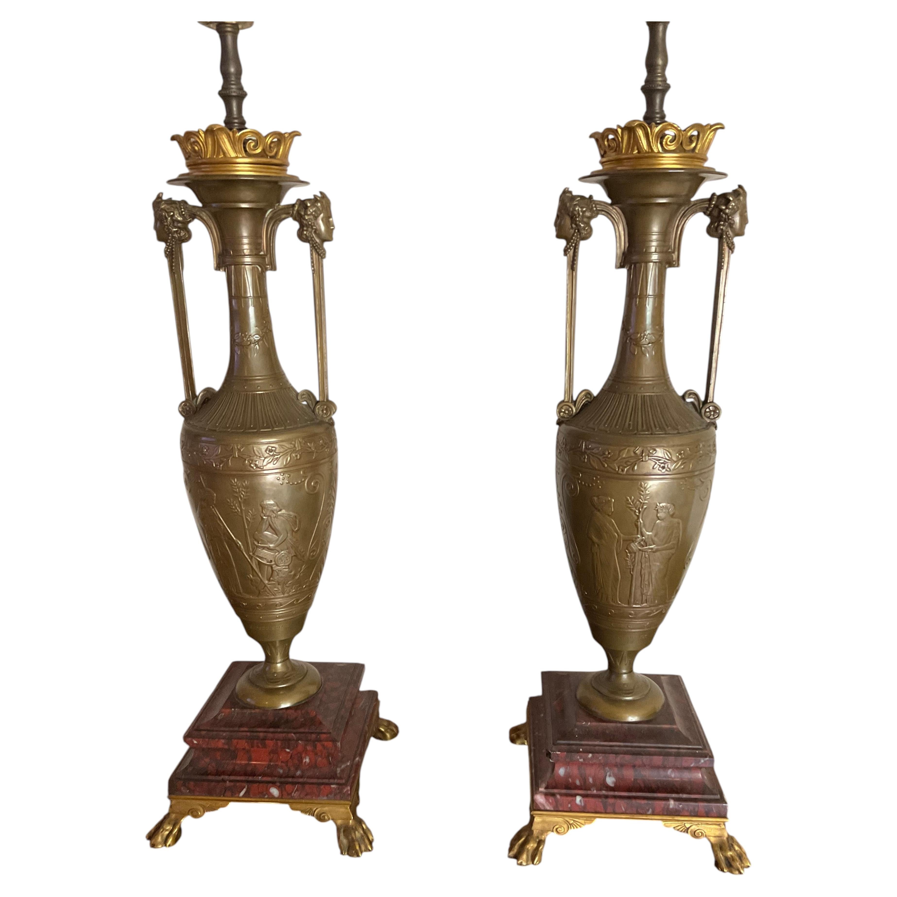 19TH century French neoclassical bronze lamps