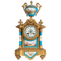 19th Century French Neoclassical Bronze Mantel Clock Sevres Style Porcelain