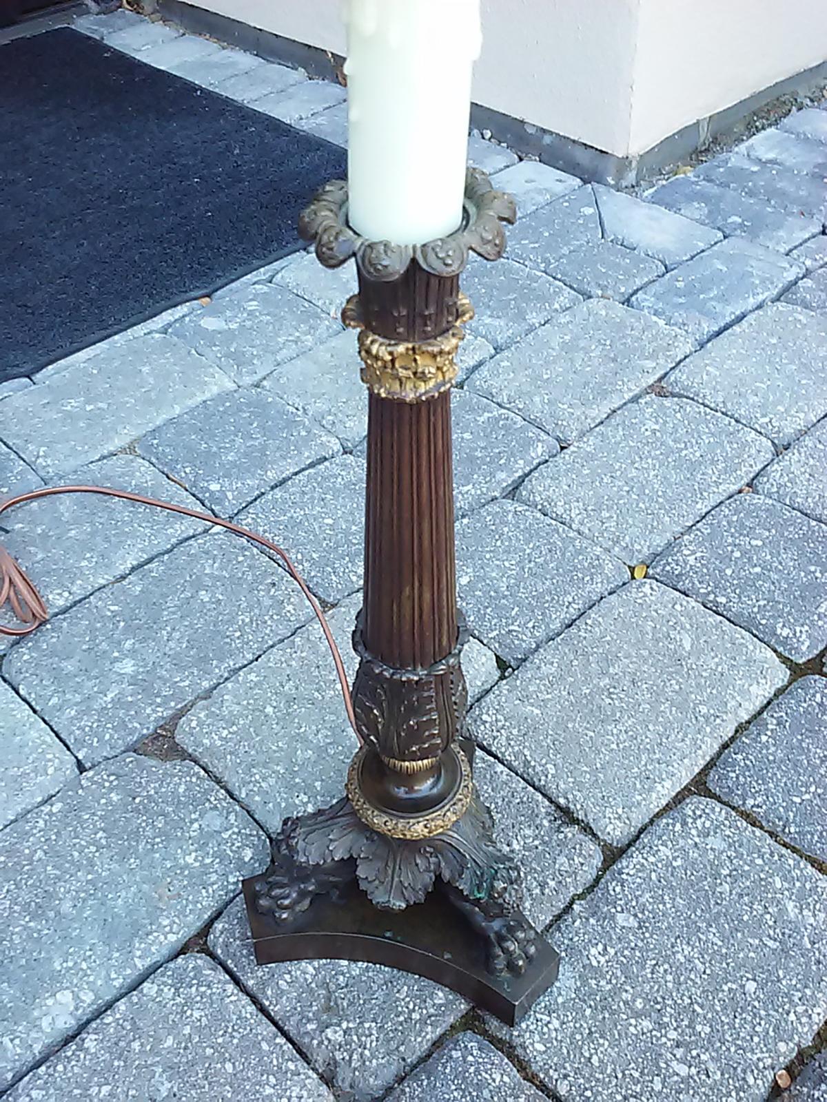 19th Century French Neoclassical Bronze and Ormolu Candlestick Lamp In Good Condition For Sale In Atlanta, GA