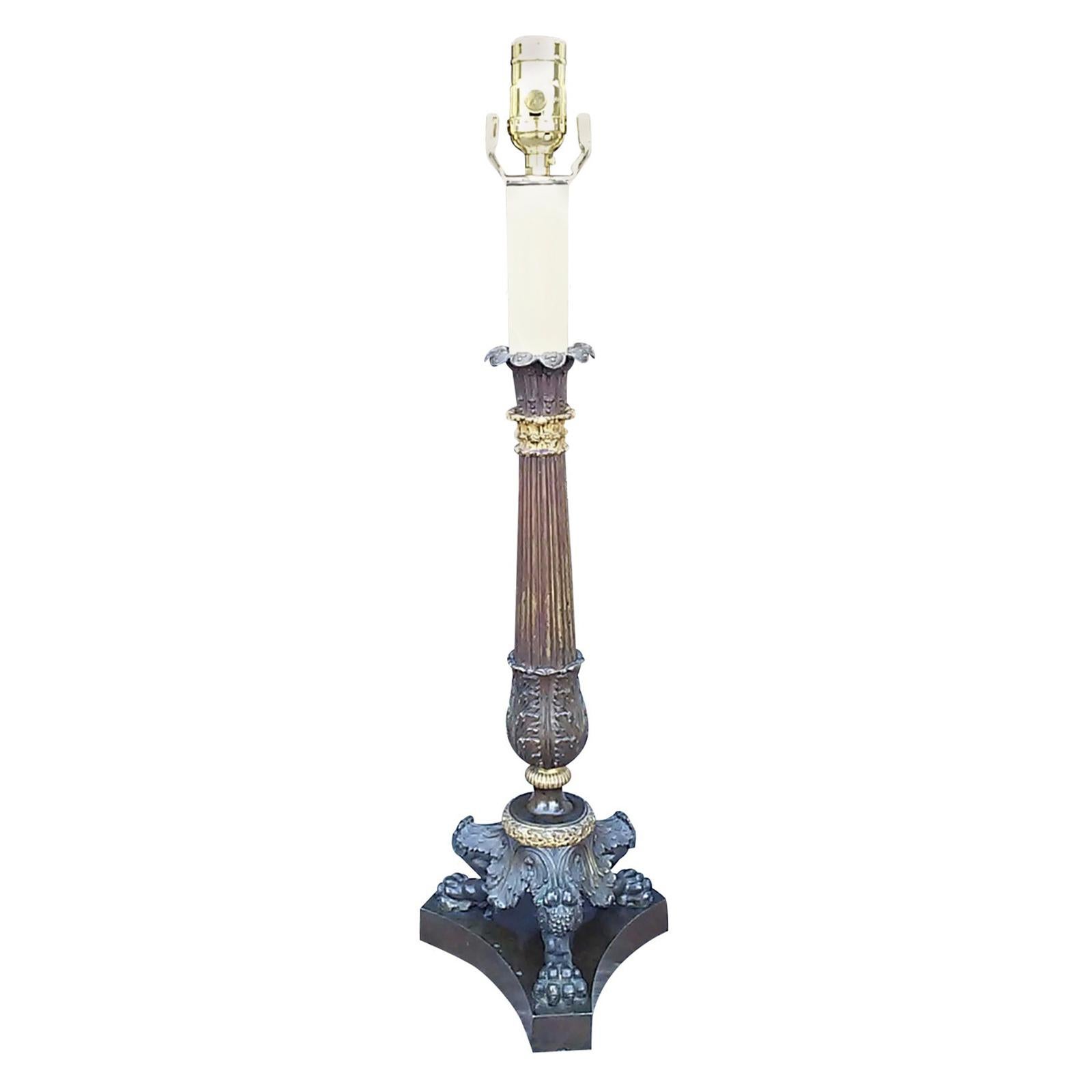19th Century French Neoclassical Bronze and Ormolu Candlestick Lamp For Sale