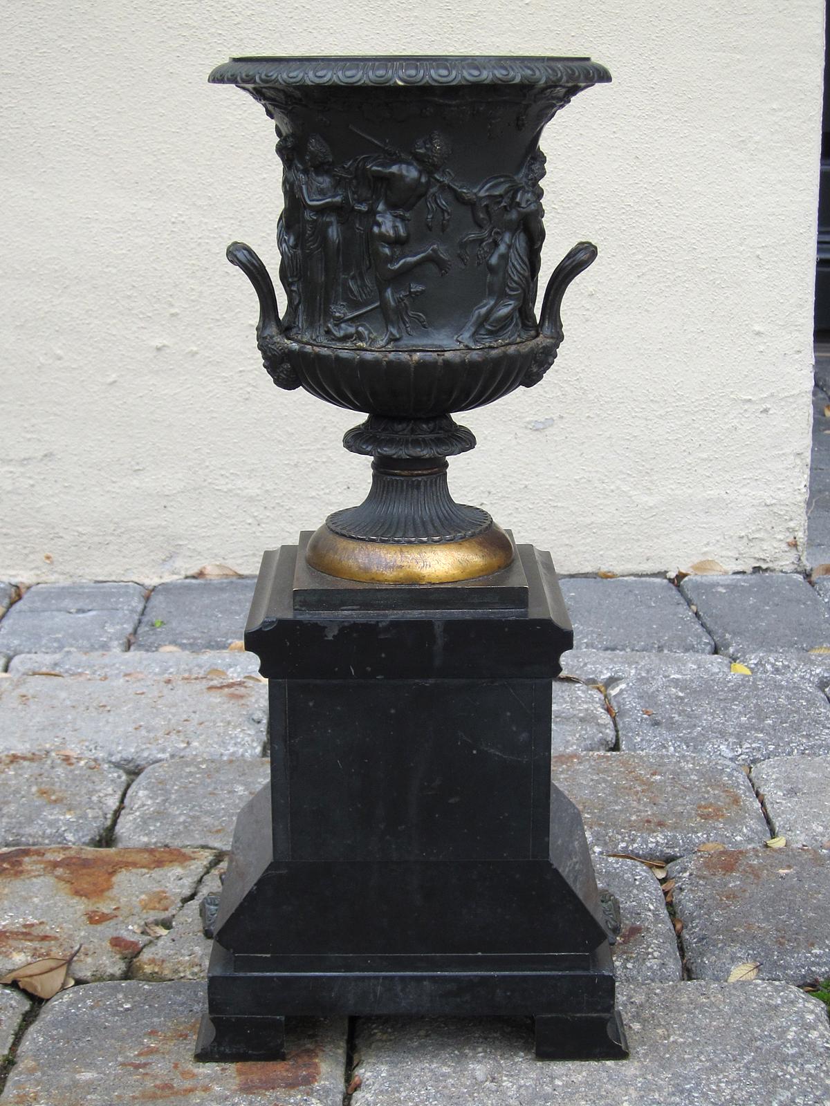 19th Century French Neoclassical Bronze Urn with Mythological Relief For Sale 3