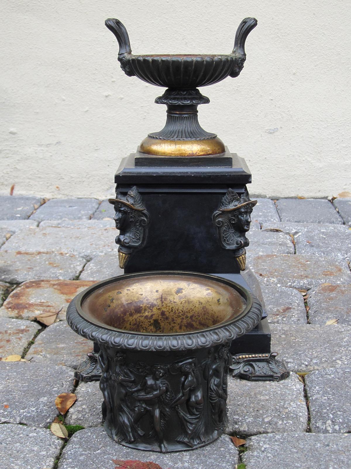 19th Century French Neoclassical Bronze Urn with Mythological Relief For Sale 4