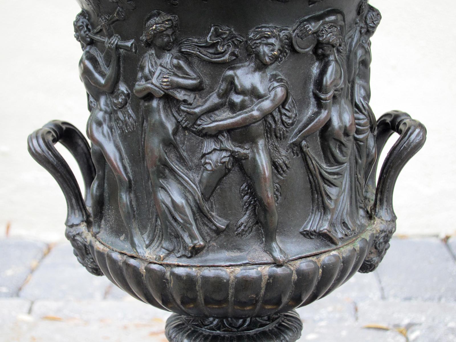 19th Century French Neoclassical Bronze Urn with Mythological Relief For Sale 6