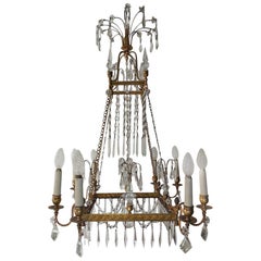 19th Century French Neoclassical Crystal and Bronze Chandelier with Spears