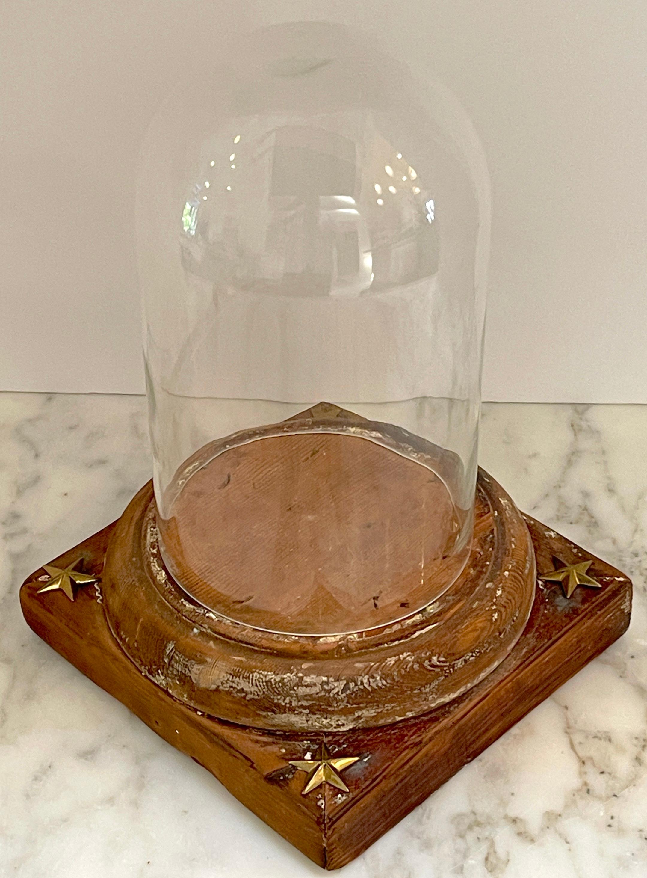 Appliqué 19th Century French Neoclassical Distressed Wood & Glass Cloche/Dome  For Sale