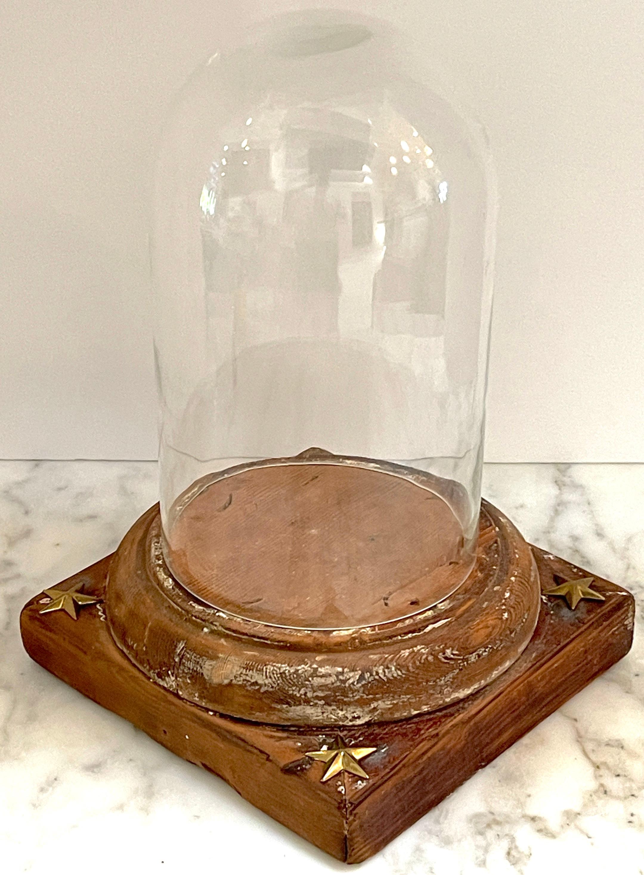 19. Jahrhundert Französisch neoklassischen Distressed Holz & Glas Cloche / Kuppel  (Messing) im Angebot