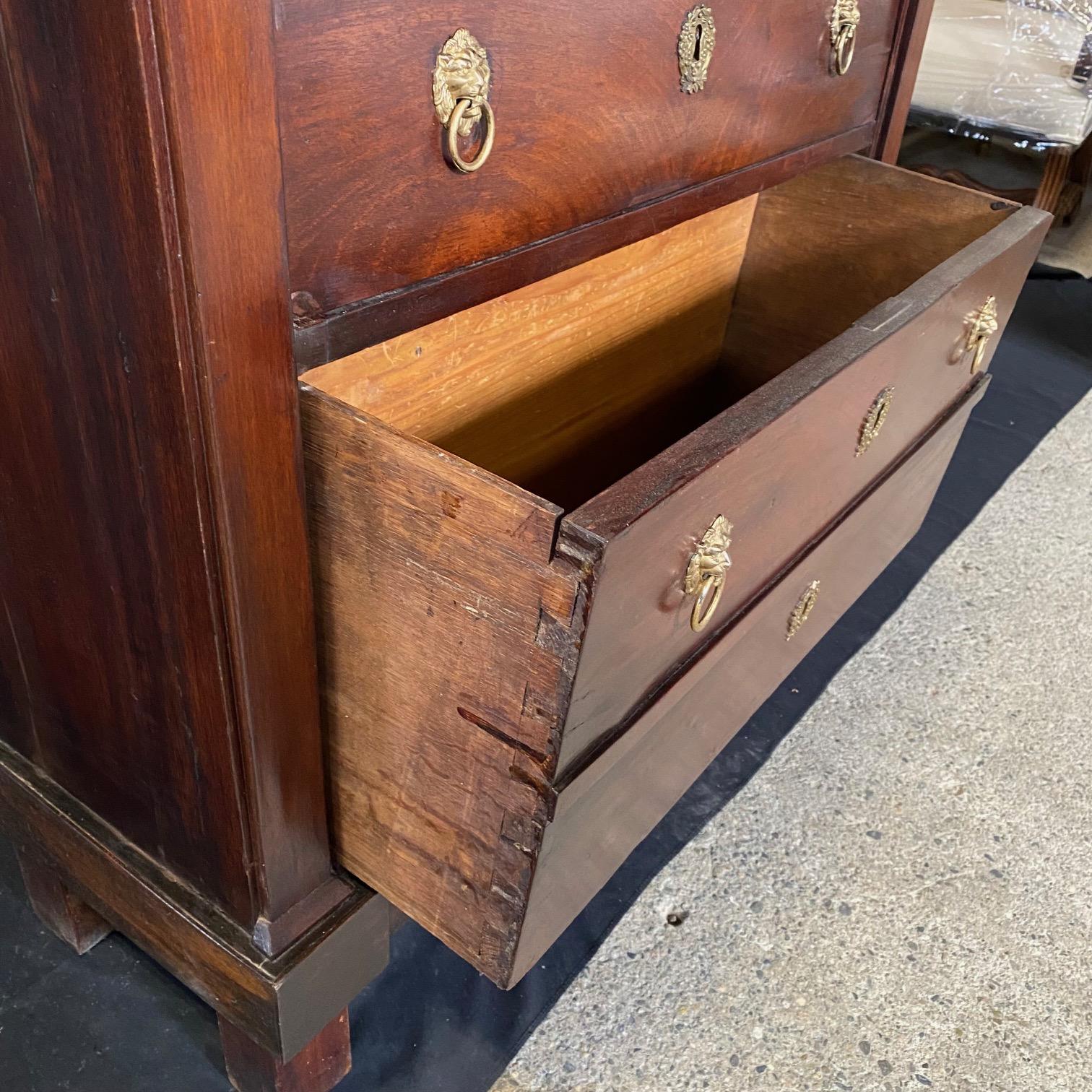 19th Century French Neoclassical Empire Bronze & Mahogany Lingerie Chest For Sale 8