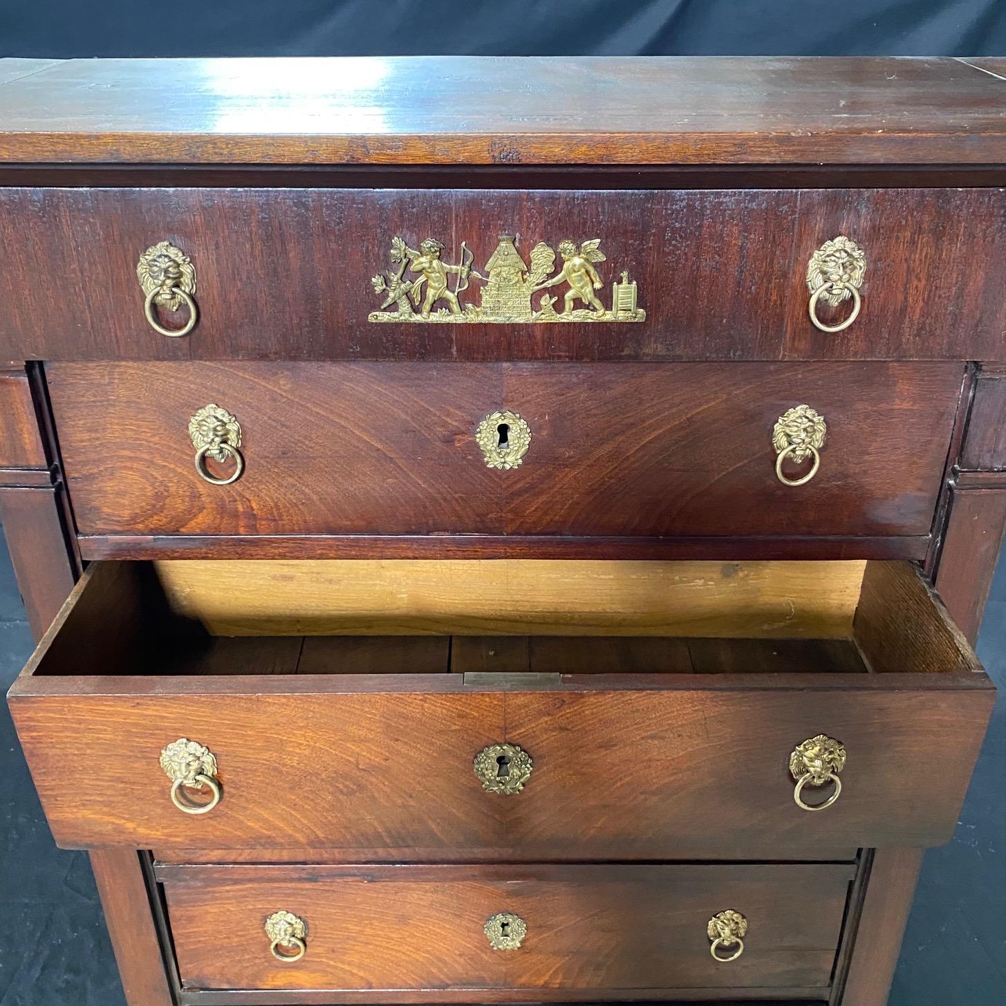 19th Century French Neoclassical Empire Bronze & Mahogany Lingerie Chest For Sale 6