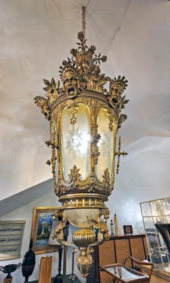 Französische neoklassizistische Bleistiftlaterne aus vergoldeter Bronze und Glas aus dem 19. Jahrhundert