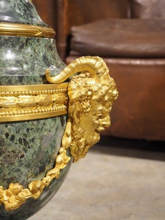 19th Century French Neoclassical Green Marble and Gilt Bronze Urn, C. 1885