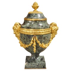 19th Century French Neoclassical Green Marble and Gilt Bronze Urn, C. 1885