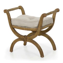 19th Century French Neoclassical Green Painted Antique Cerule Bench