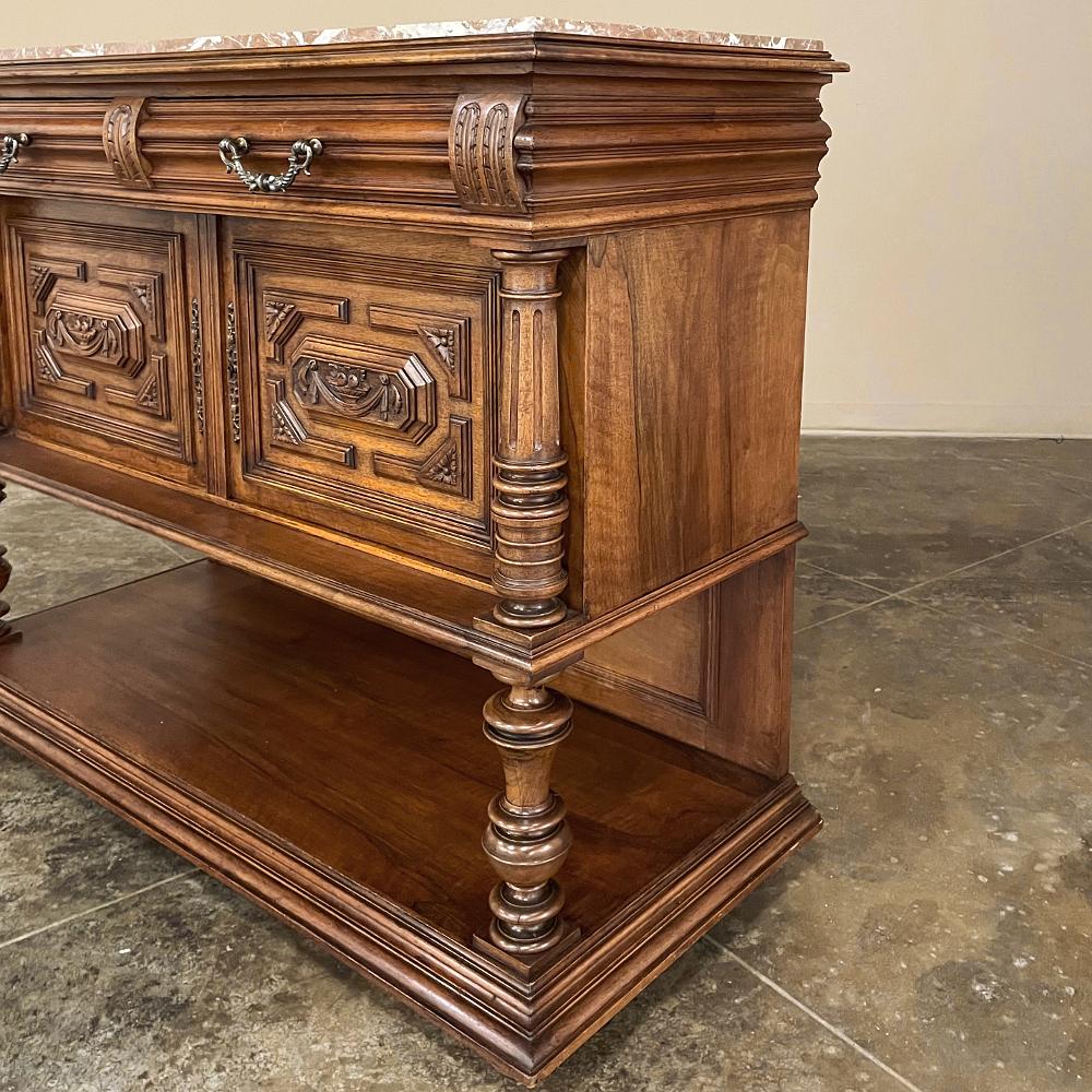 19th Century French Neoclassical Henri II Marble Top Walnut Buffet For Sale 3