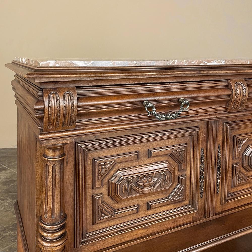 19th Century French Neoclassical Henri II Marble Top Walnut Buffet For Sale 6