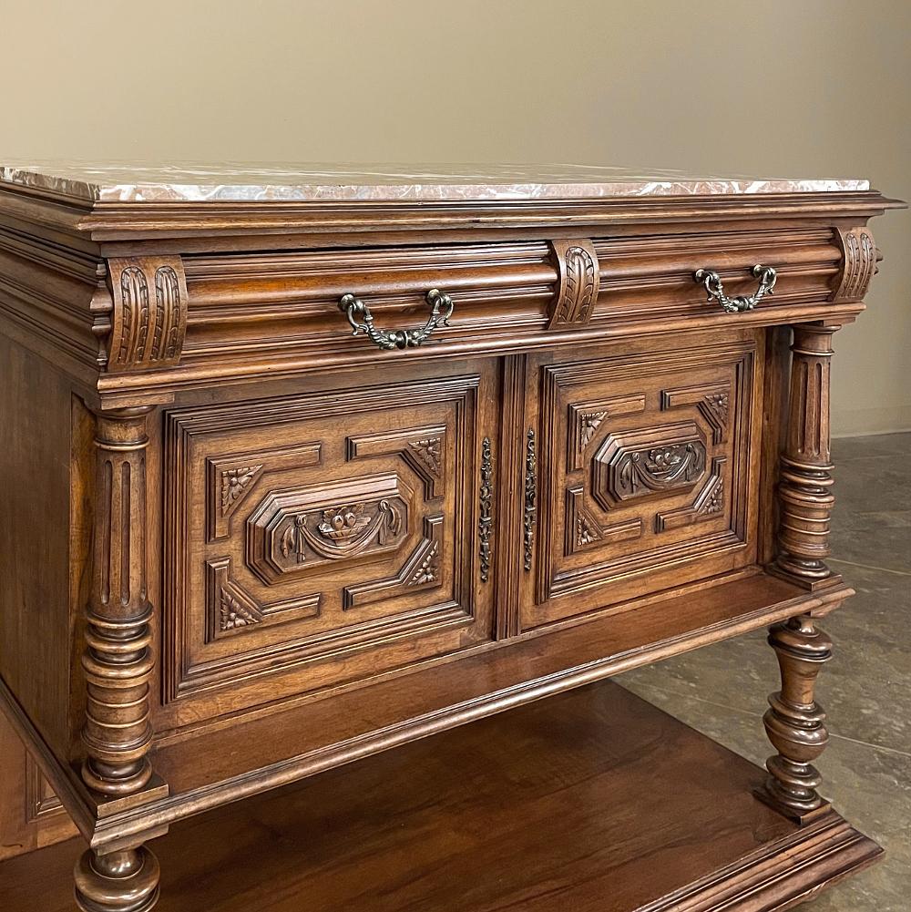 19th Century French Neoclassical Henri II Marble Top Walnut Buffet For Sale 7