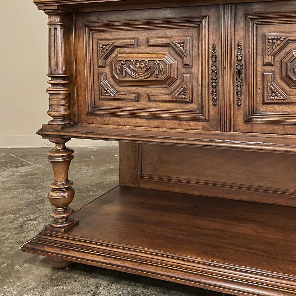 19th Century French Neoclassical Henri II Marble Top Walnut Buffet For Sale 8