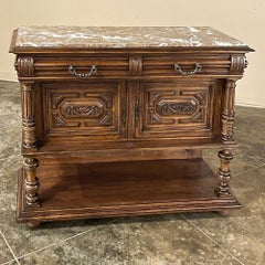 19th Century French Neoclassical Henri II Marble Top Walnut Buffet