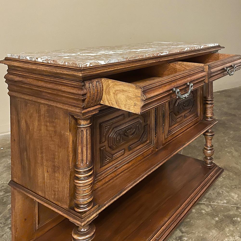Late 19th Century 19th Century French Neoclassical Henri II Marble Top Walnut Buffet For Sale
