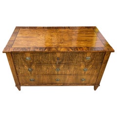 19th Century French Neoclassical Inlaid Walnut and Fruitwood 3 Drawer Chest