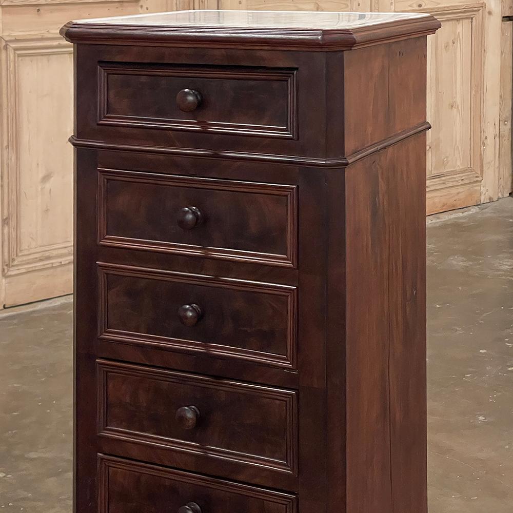 19th Century French Neoclassical Louis XVI Mahogany Nightstand ~ Carrara Marble For Sale 7