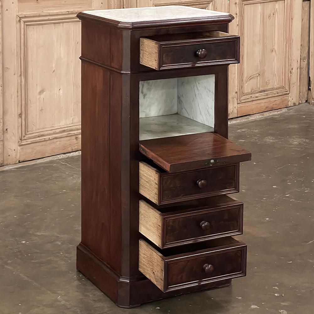 19th Century French Neoclassical Louis XVI Mahogany Nightstand ~ Carrara Marble In Good Condition For Sale In Dallas, TX