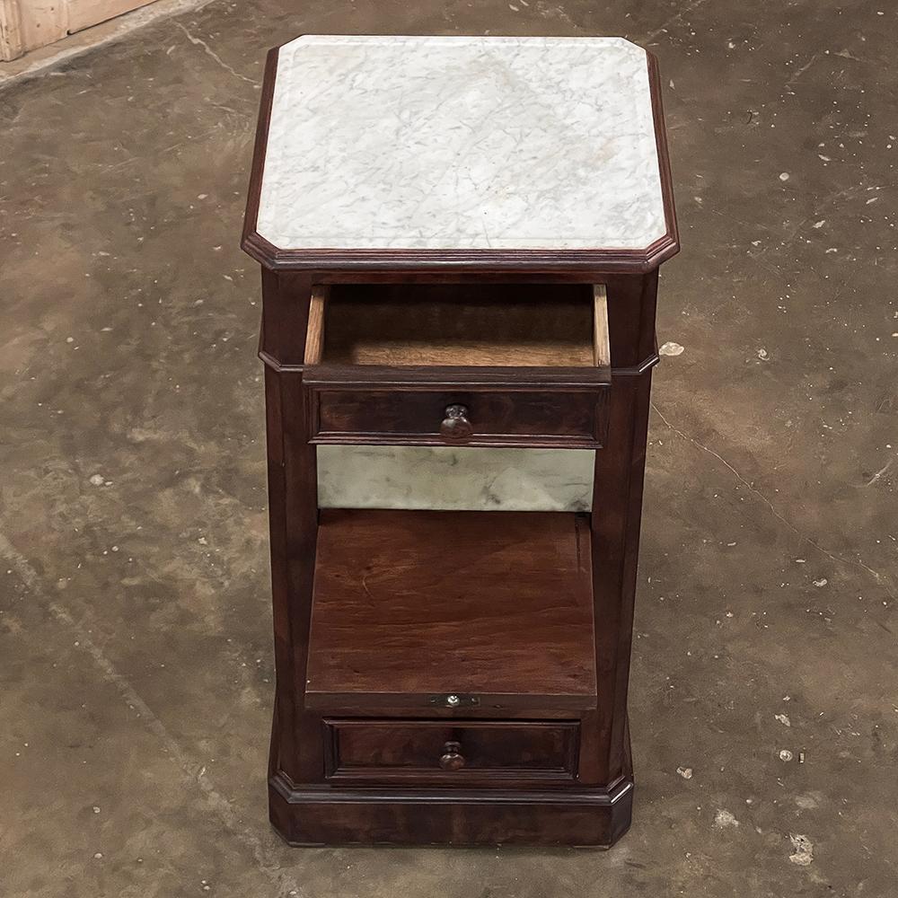 19th Century French Neoclassical Louis XVI Mahogany Nightstand ~ Carrara Marble For Sale 2