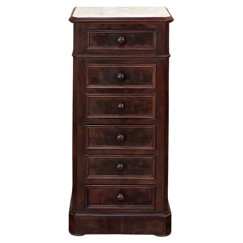 19th Century French Neoclassical Louis XVI Mahogany Nightstand ~ Carrara Marble For Sale