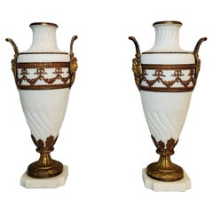 19th Century French Neoclassical Louis XVI Style Porcelain Urns, a Pair