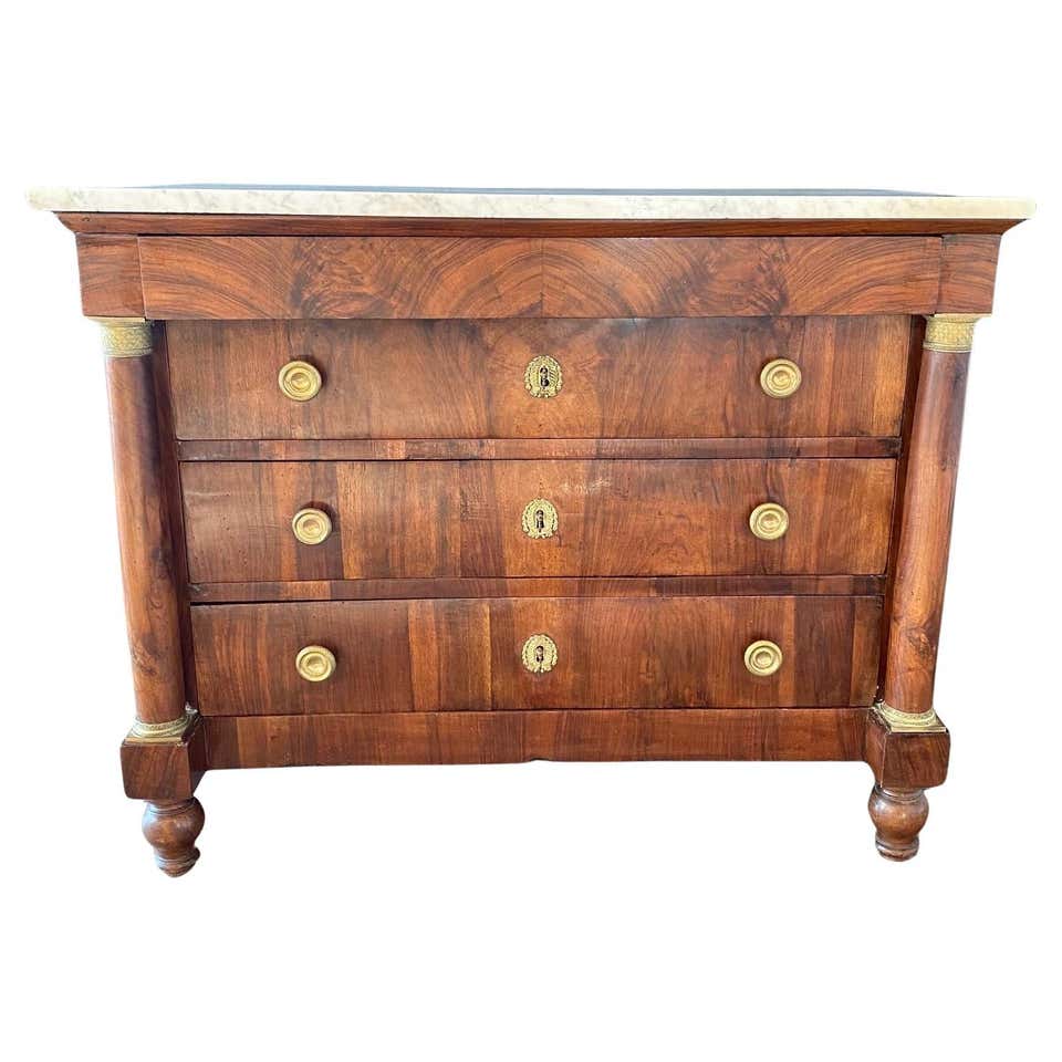 19th C. French Neoclassic Marble Top Commode w/Brass Hardware, Grey For ...