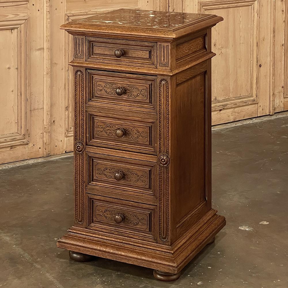 Hand-Crafted 19th Century French Neoclassical Marble Top Nightstand For Sale