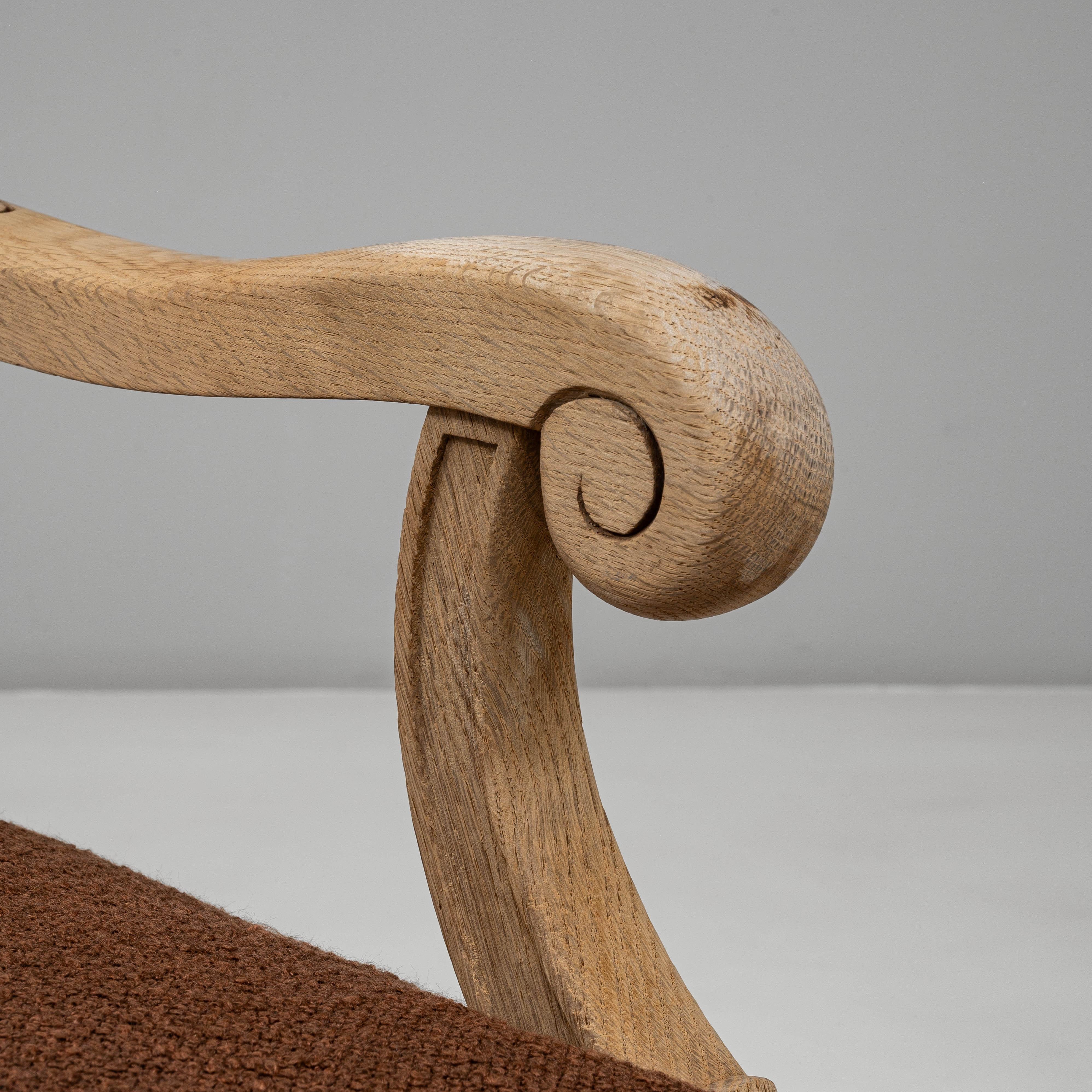 19th Century French Neoclassical Oak Upholstered Armchair With Lyre Back For Sale 9