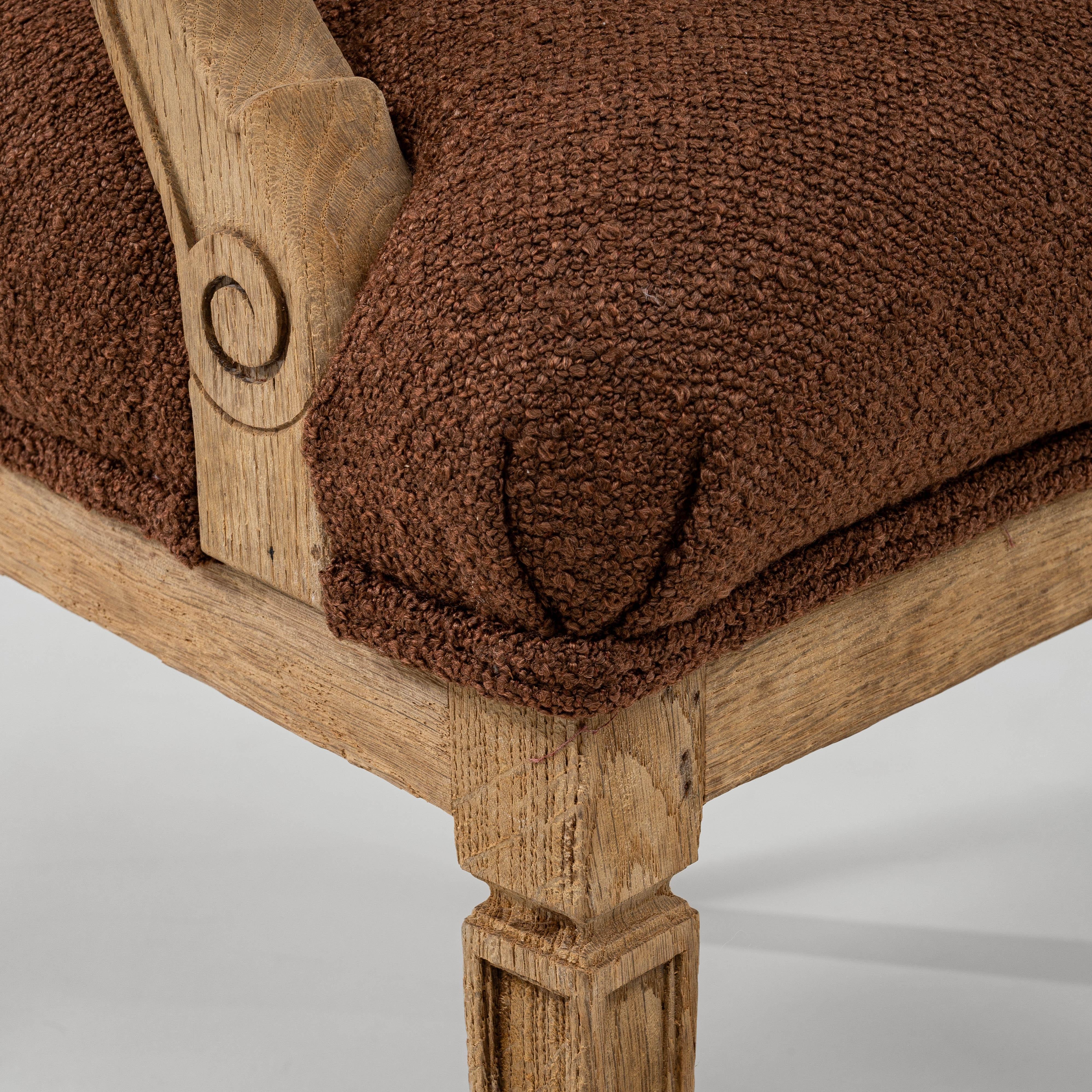 19th Century French Neoclassical Oak Upholstered Armchair With Lyre Back For Sale 10