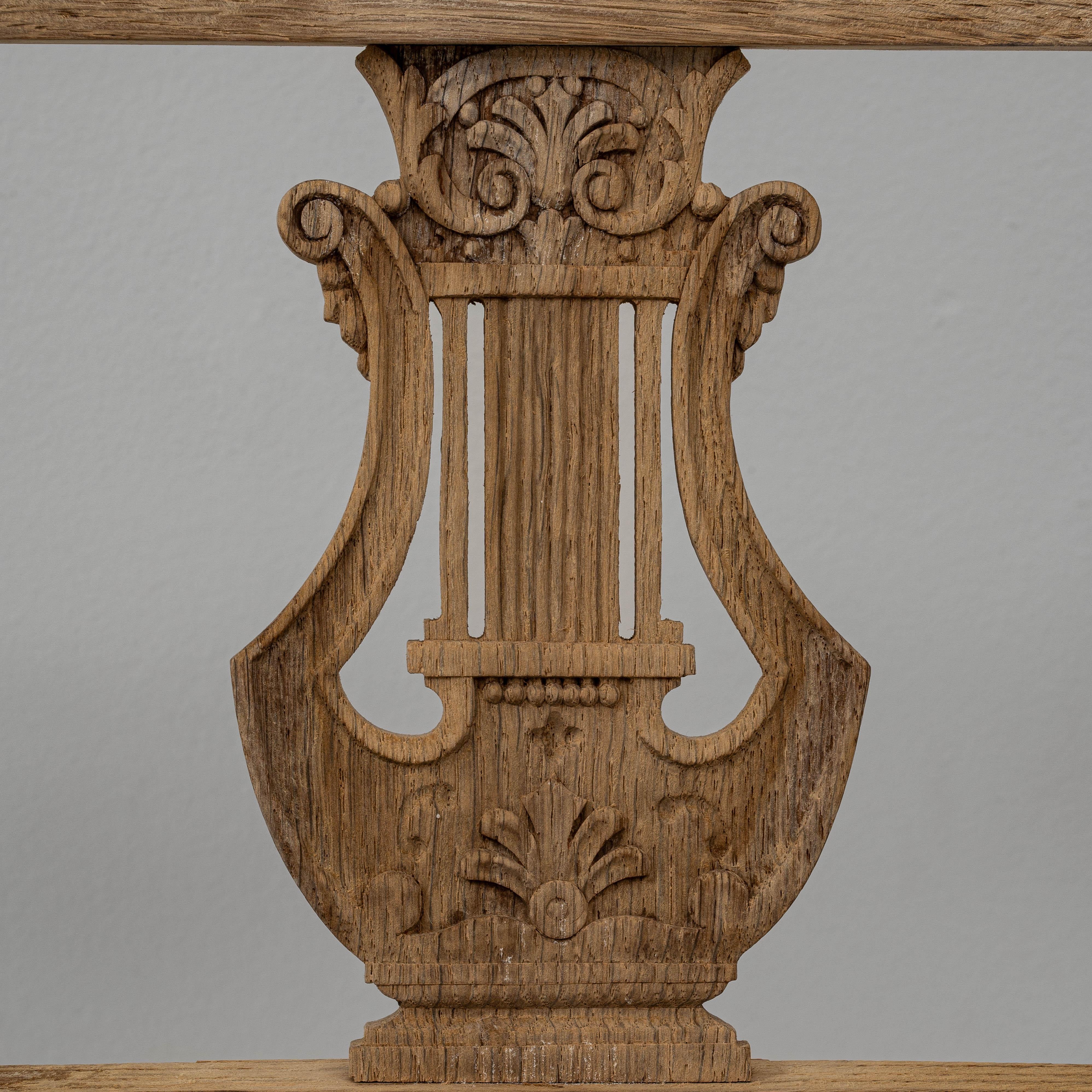 19th Century French Neoclassical Oak Upholstered Armchair With Lyre Back For Sale 11