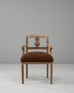 19th Century French Neoclassical Oak Upholstered Armchair With Lyre Back