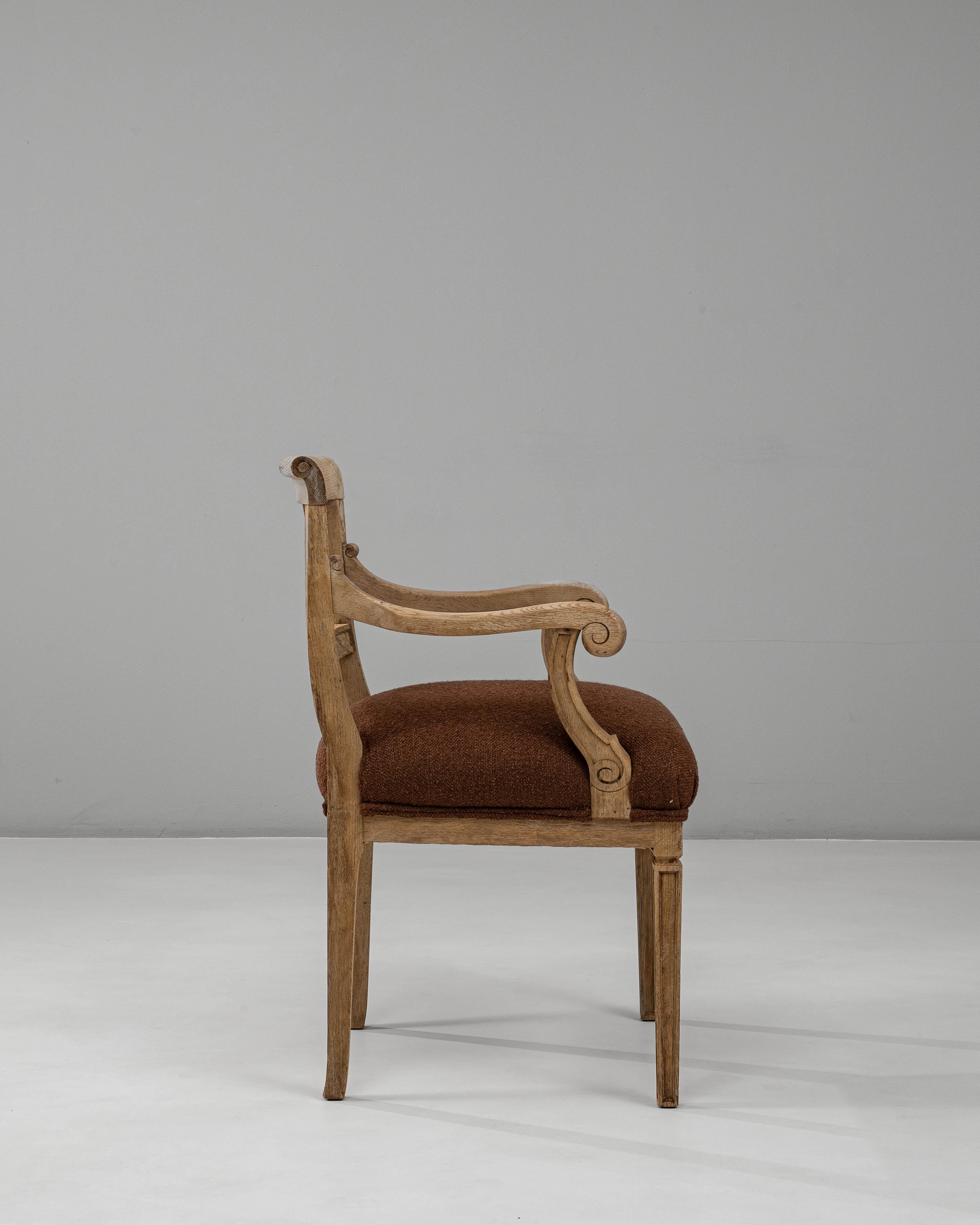 19th Century French Neoclassical Oak Upholstered Armchair With Lyre Back In Good Condition For Sale In High Point, NC