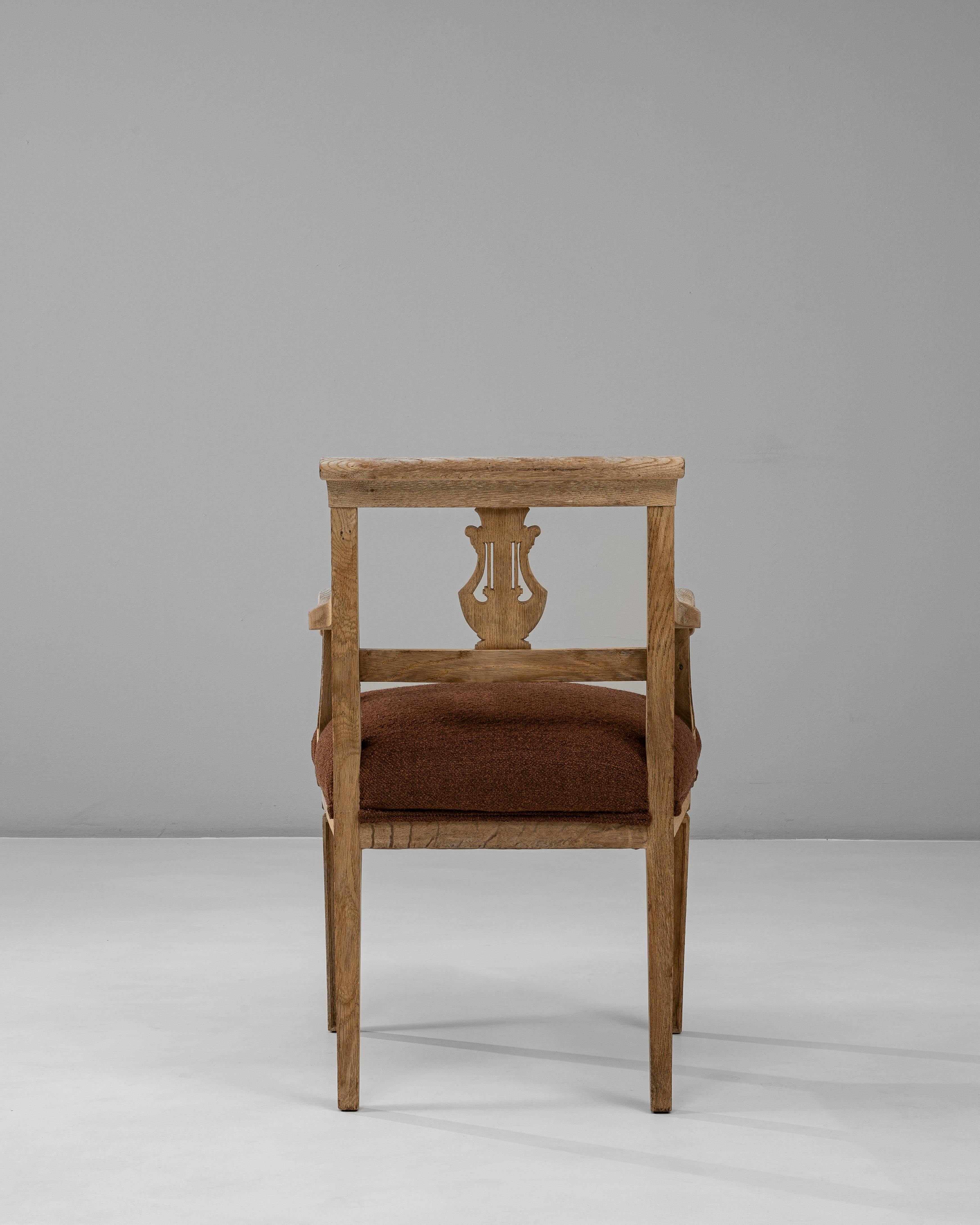 Upholstery 19th Century French Neoclassical Oak Upholstered Armchair With Lyre Back For Sale