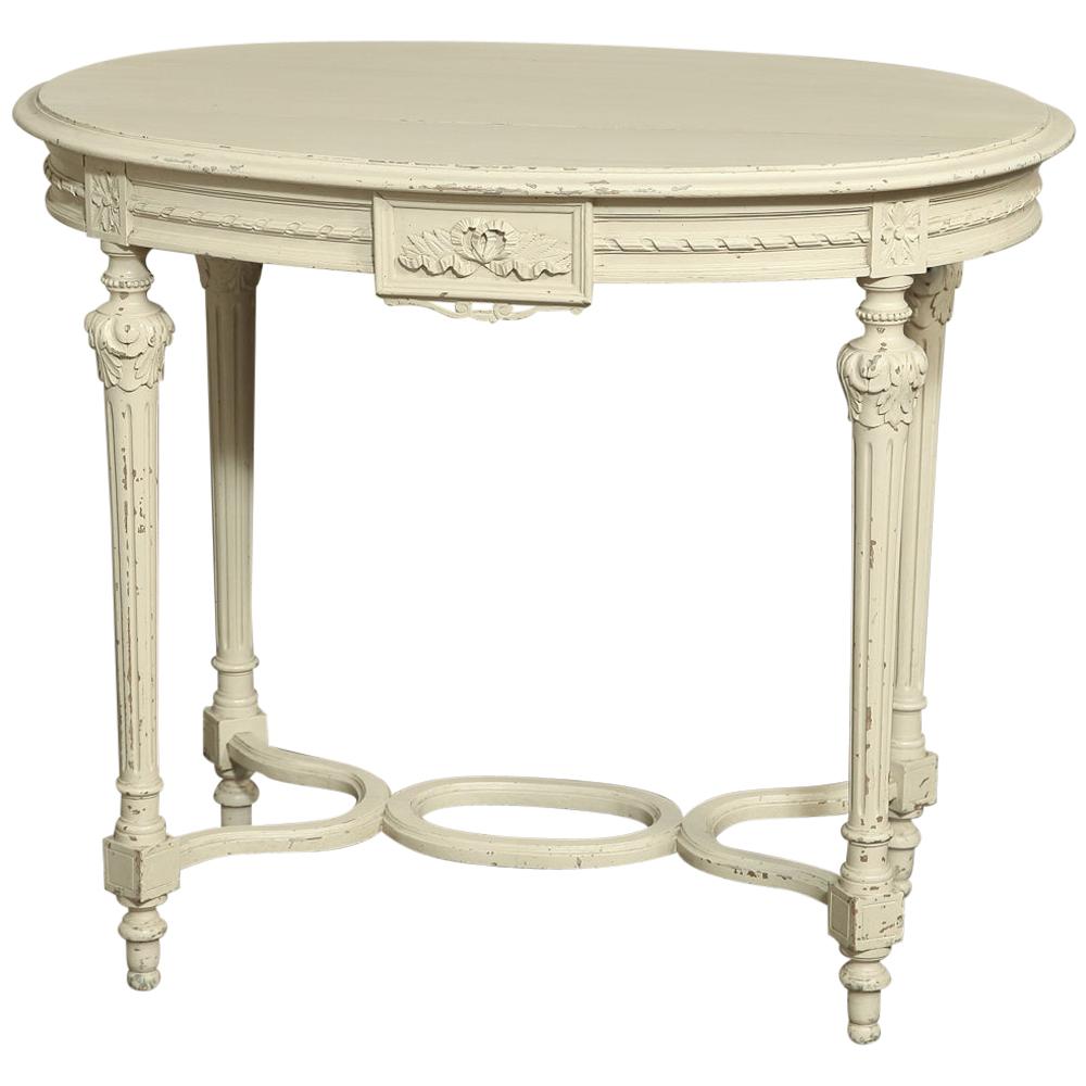 19th Century French Neoclassical Oval Painted End Table