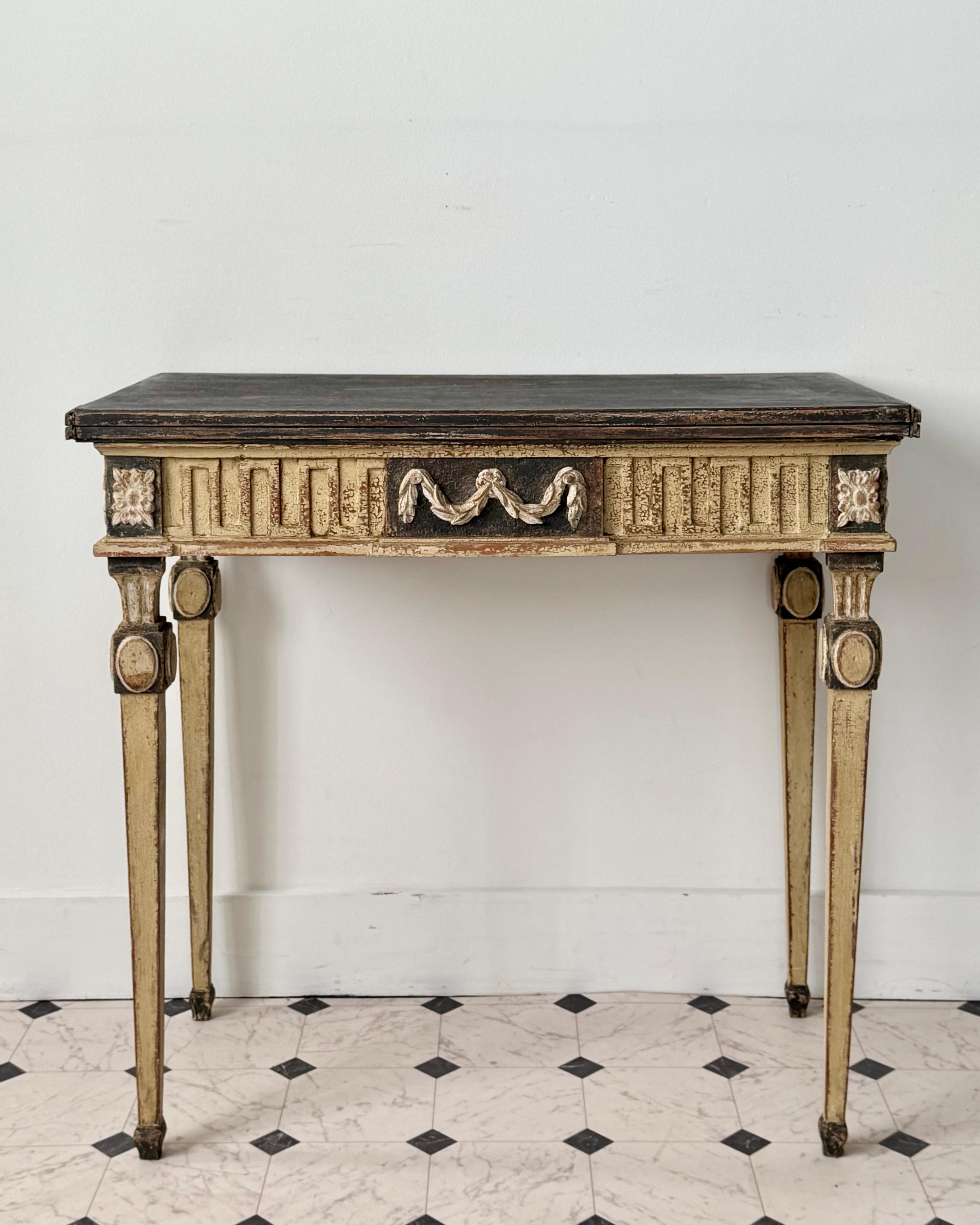 19th Century French Neoclassical Painted Console Table With Folding Top In Good Condition For Sale In Charleston, SC