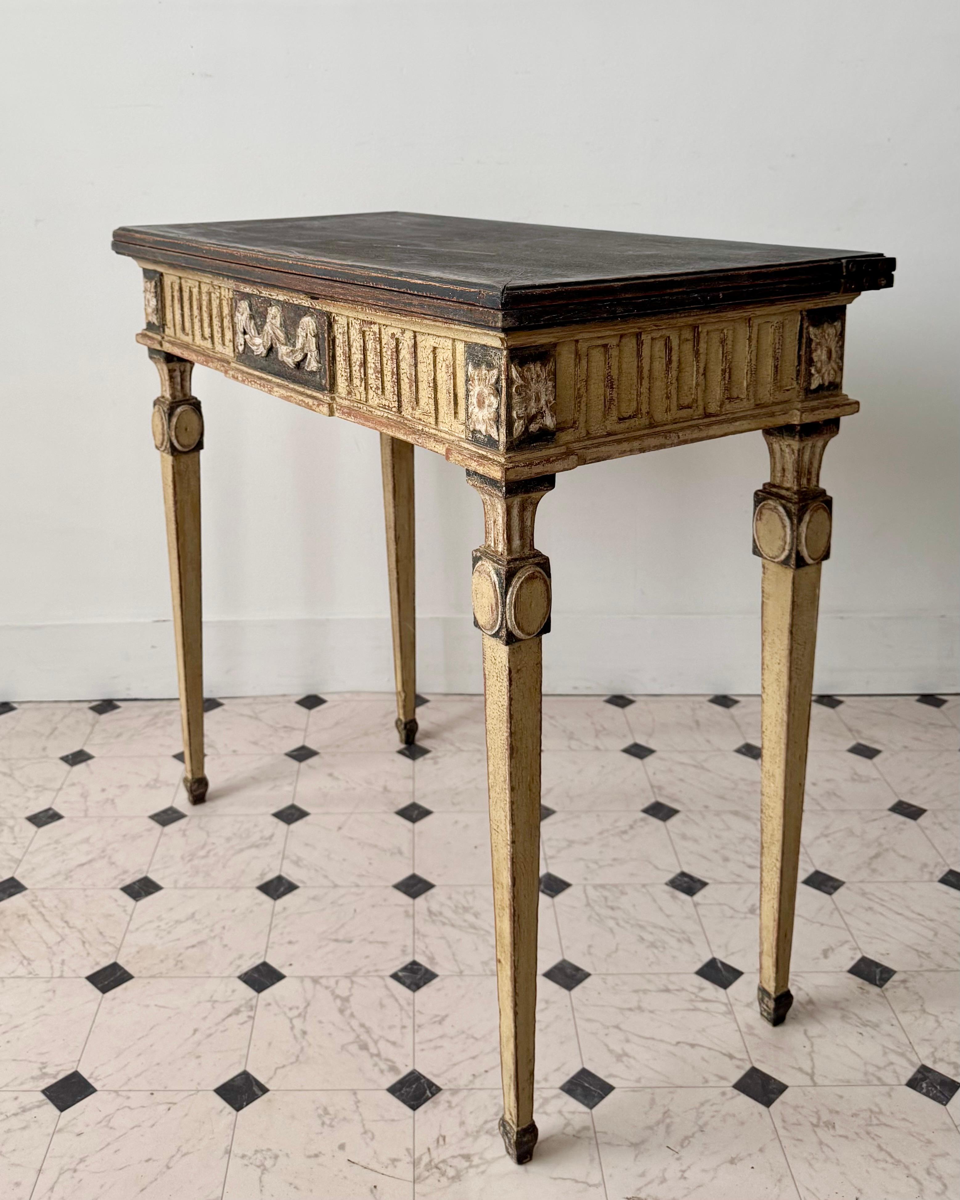 19th Century French Neoclassical Painted Console Table With Folding Top For Sale 1