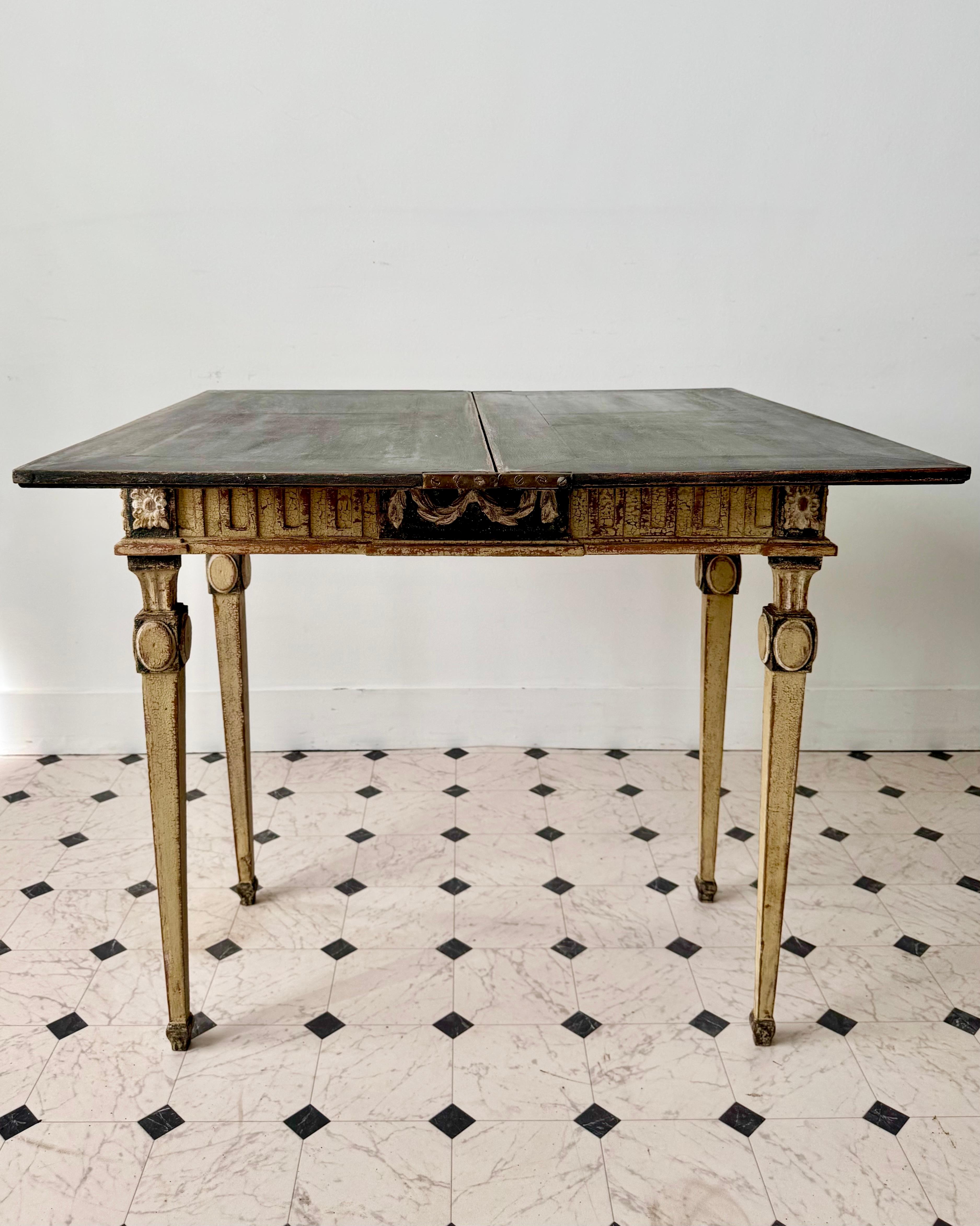 19th Century French Neoclassical Painted Console Table With Folding Top For Sale 4