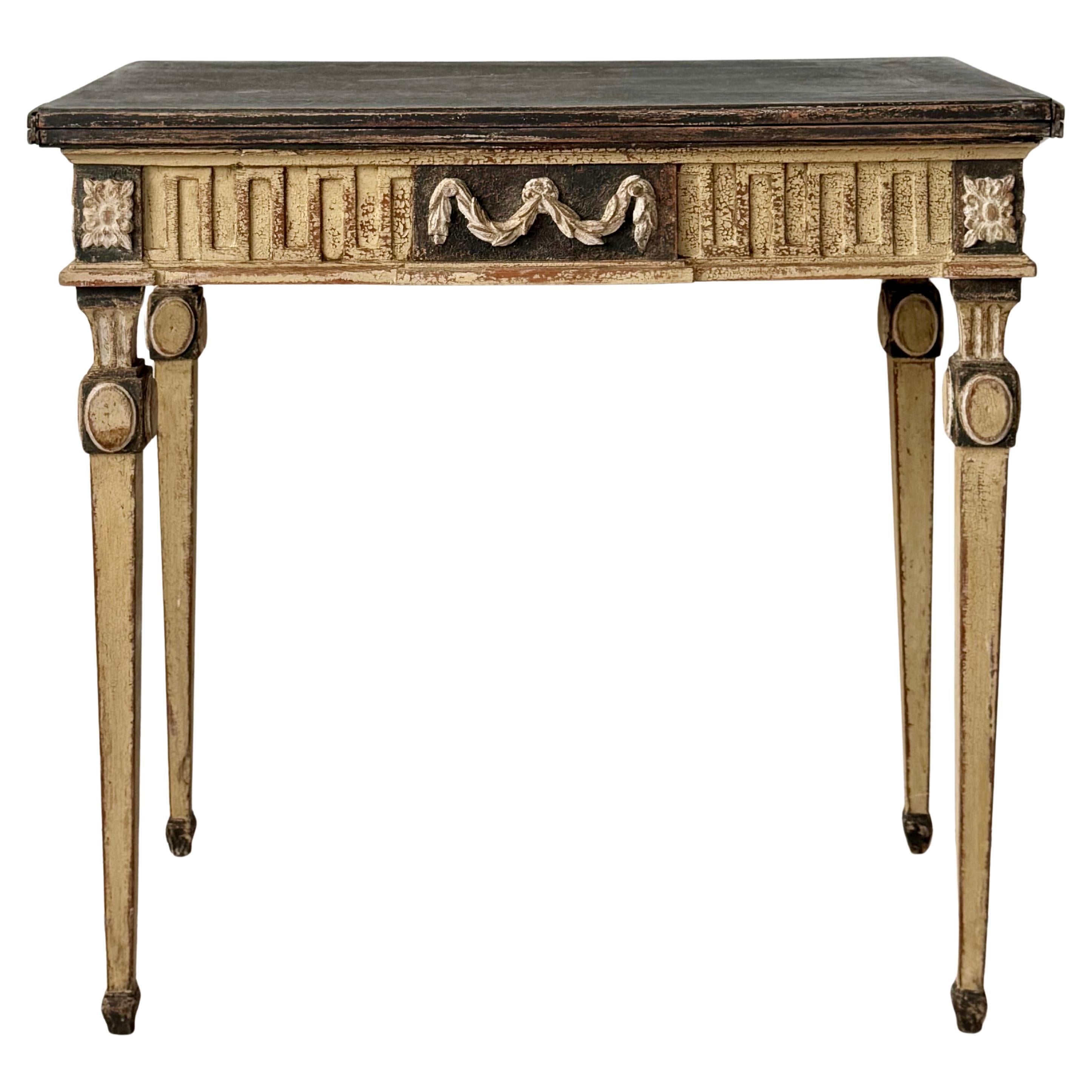 19th Century French Neoclassical Painted Console Table With Folding Top For Sale