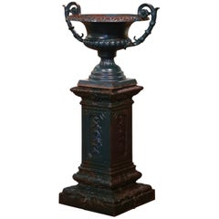 19th Century French Neoclassical Painted Iron Garden Urn Planter on Stand