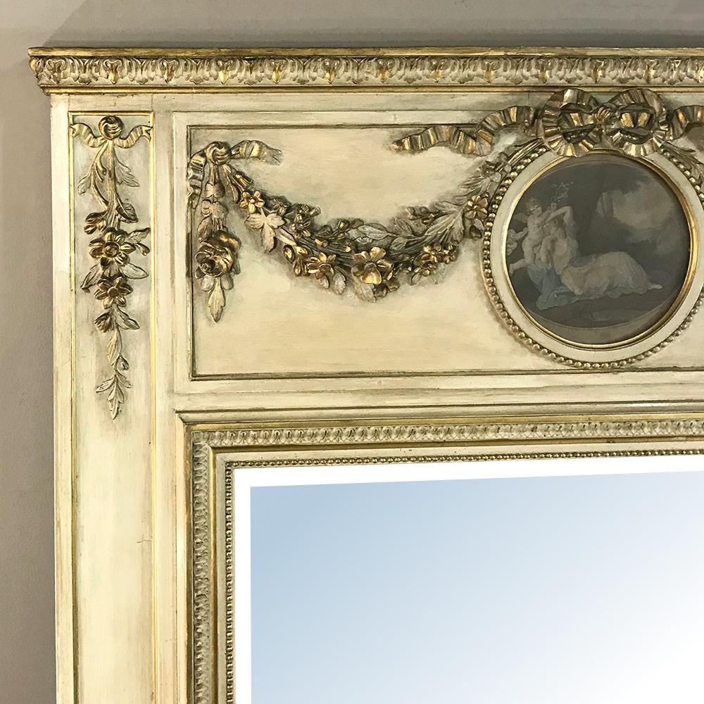 Beveled 19th Century French Neoclassical Painted Trumeau, ca. 1860 For Sale
