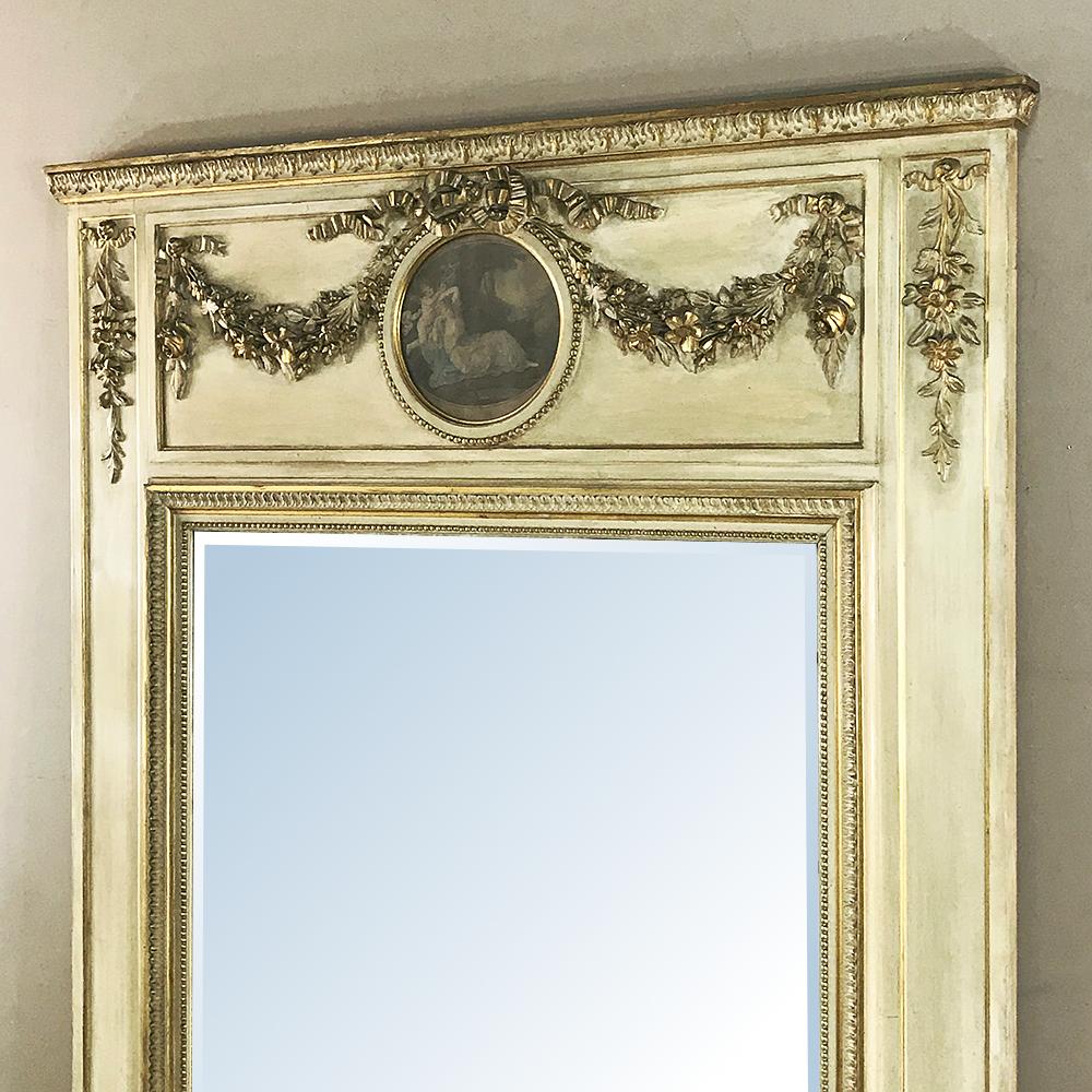 Mirror 19th Century French Neoclassical Painted Trumeau, ca. 1860 For Sale