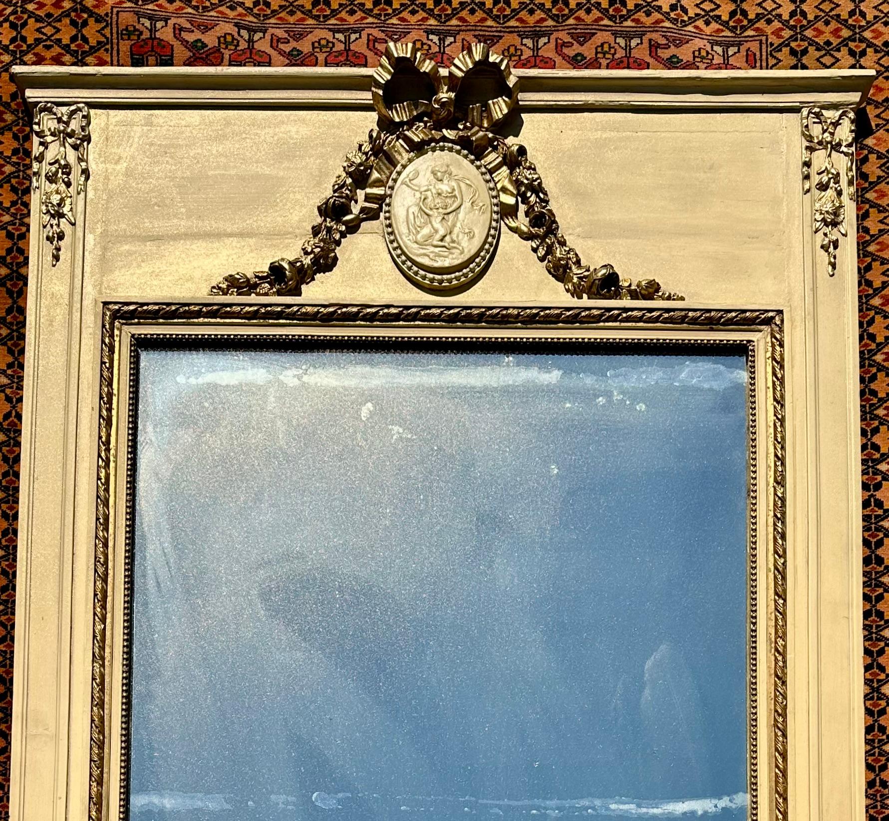 19th Century French Neoclassical Painted Trumeau ca. 1870. For Sale 2