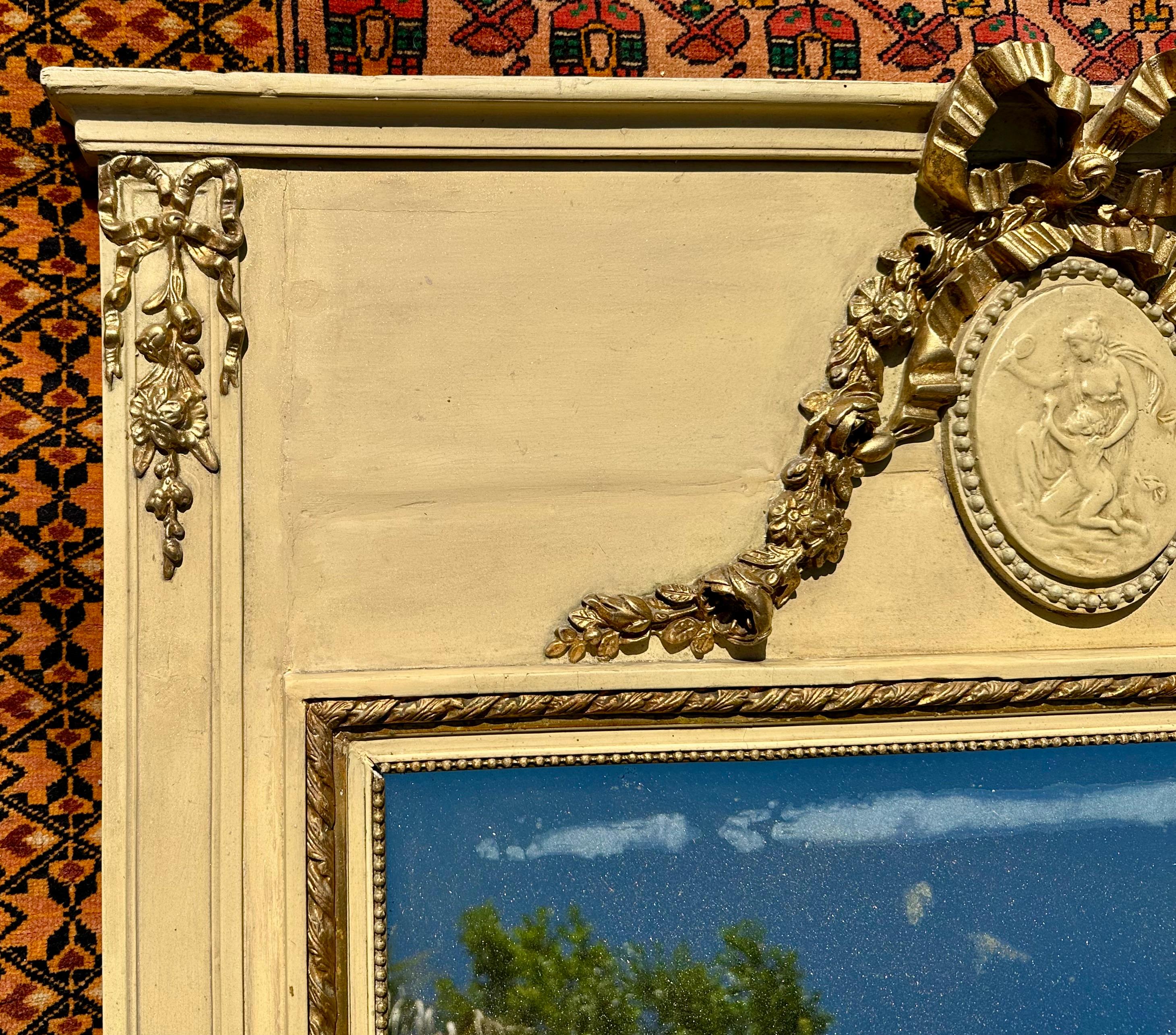 19th Century French Neoclassical Painted Trumeau ca. 1870. For Sale 4