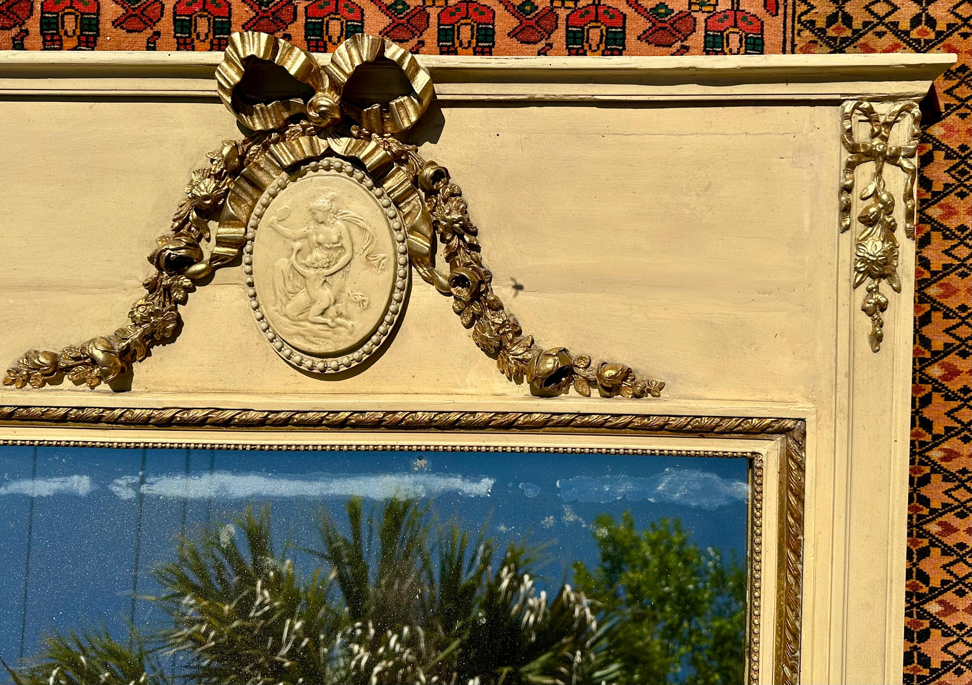 19th Century French Neoclassical Painted Trumeau ca. 1870. For Sale 5