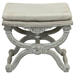 Panca da toilette dipinta in stile neoclassico francese del 19° secolo ~ poggiapiedi è un vero e proprio pezzo di tim...